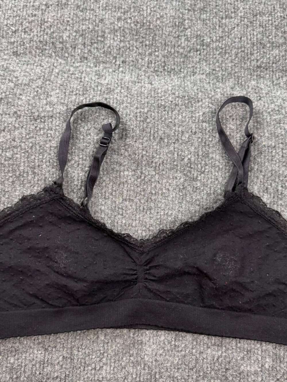 Unbranded Black Swiss Dot Lace Trim Bralette no sz tag measurement M/L lint